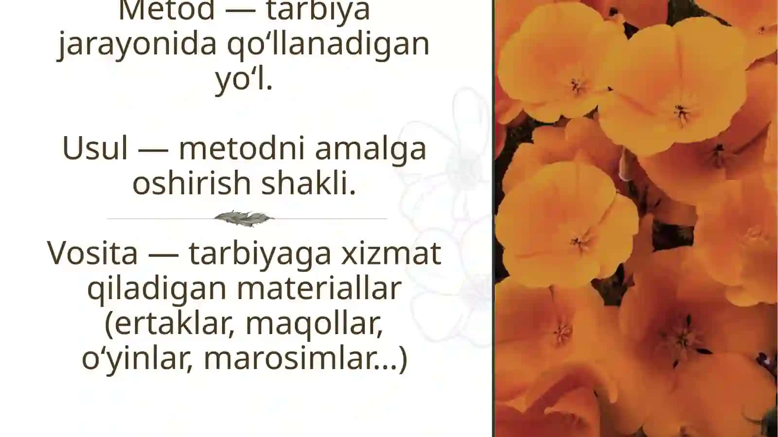 XALQ PEDAGOGIKASIDA YOSHLARNI TARBIYALASHNING METOD, USUL VA VOSITALARI 4