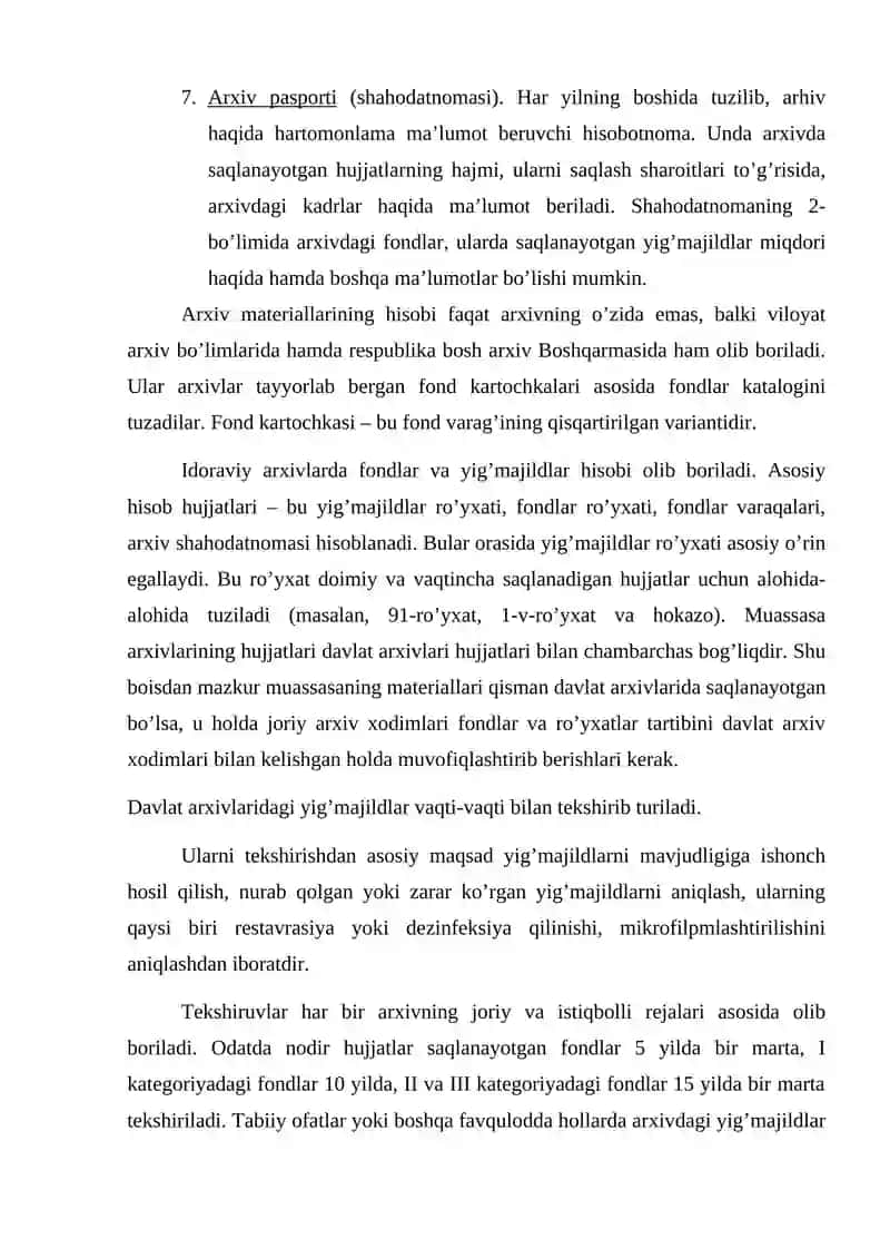 Arxiv hujjatlarini hisobga olish, ularni mavjudligi va holatini tekshirish 4