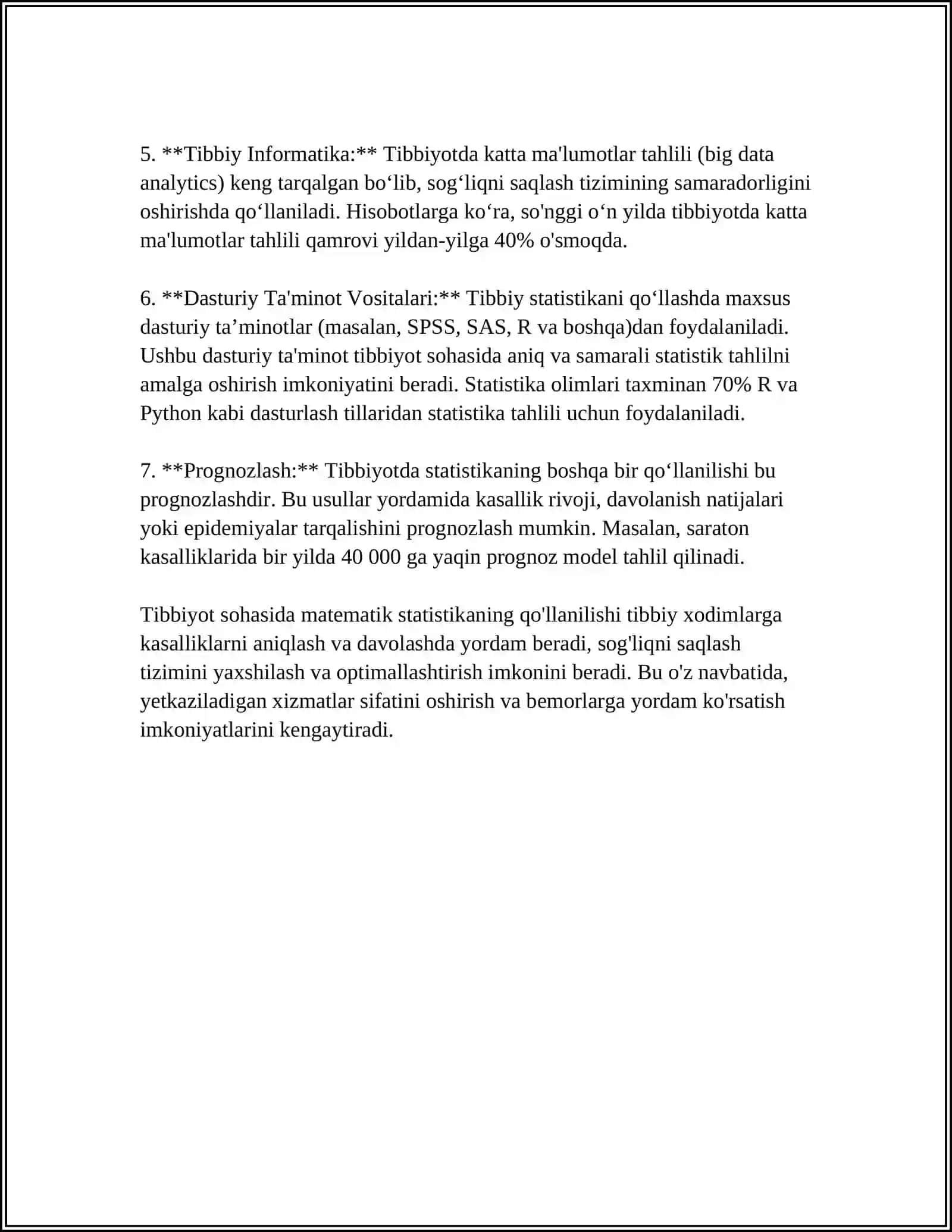 Tibbiy-Biologik masalalarni yechishda matematik statistika elementlaridan foydalanish 4