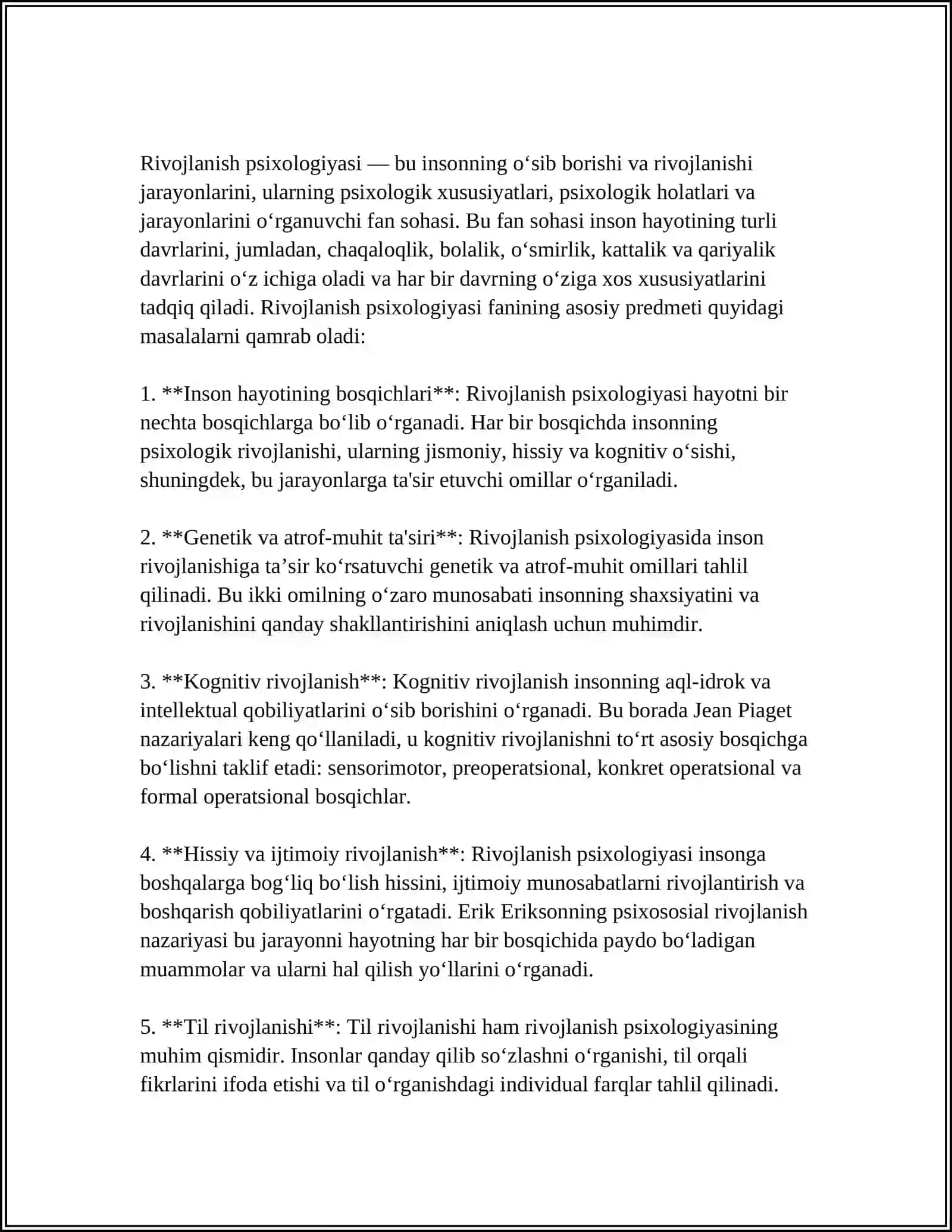 RIVOJLANISH PSIXOLOGIYASI FANLARINING PREDMETI, MAQSAD VA VAZIFALARI 4
