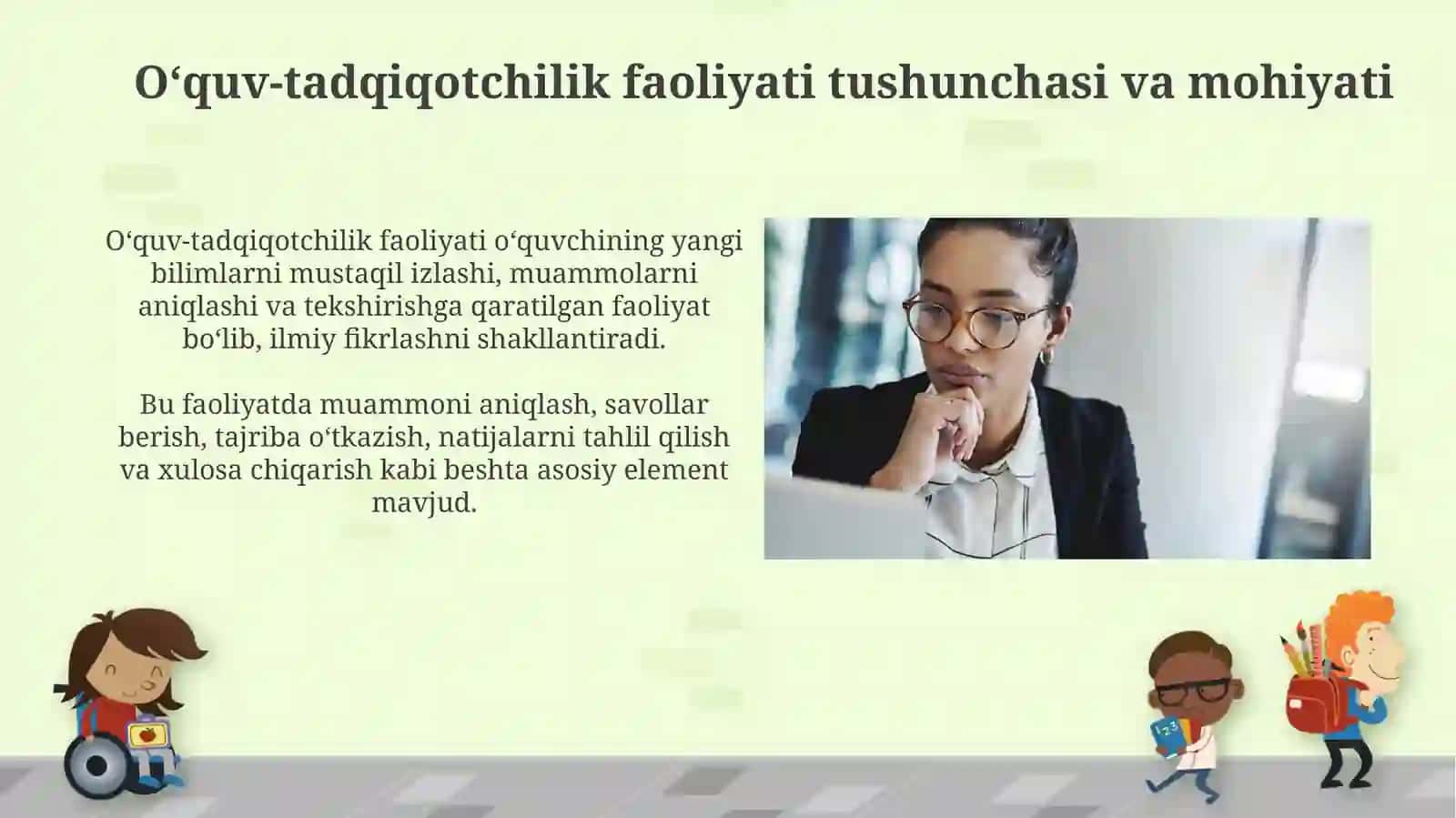 O'quvchilarda o'quv tadqiqotchilik faoliyatini rivojlantirish uchun loyixa darslari amaliyoti 4