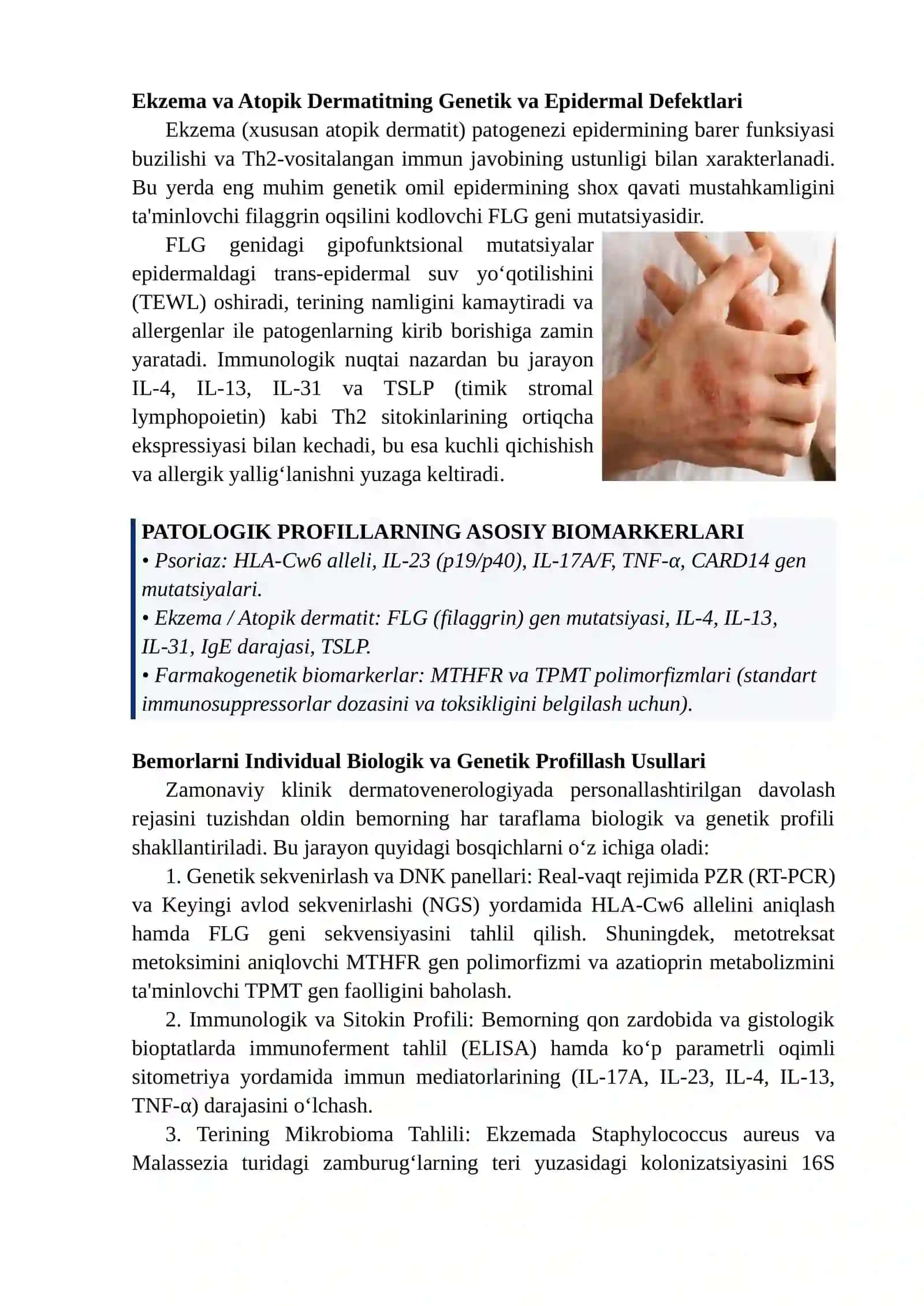 PSORIAZ VA EKZEMA TERAPIYASIDA INDIVIDUAL BIOLOGIK VA GENETIK PROFILLARNI HISOBGA O‘LGAN DAVOLASH STRATEGIYALARI 4