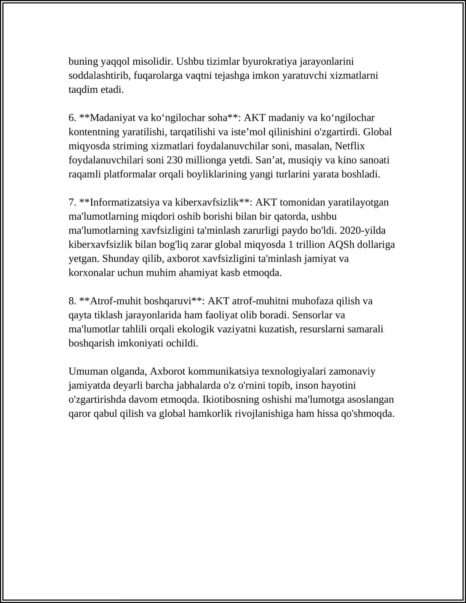 AXBOROT KOMMUNIKATSIYA TEXNOLOGIYALARI.EKLEKTRON JADVALLARDAN FOYDALANISH TERHNOLOGIYALARI 4