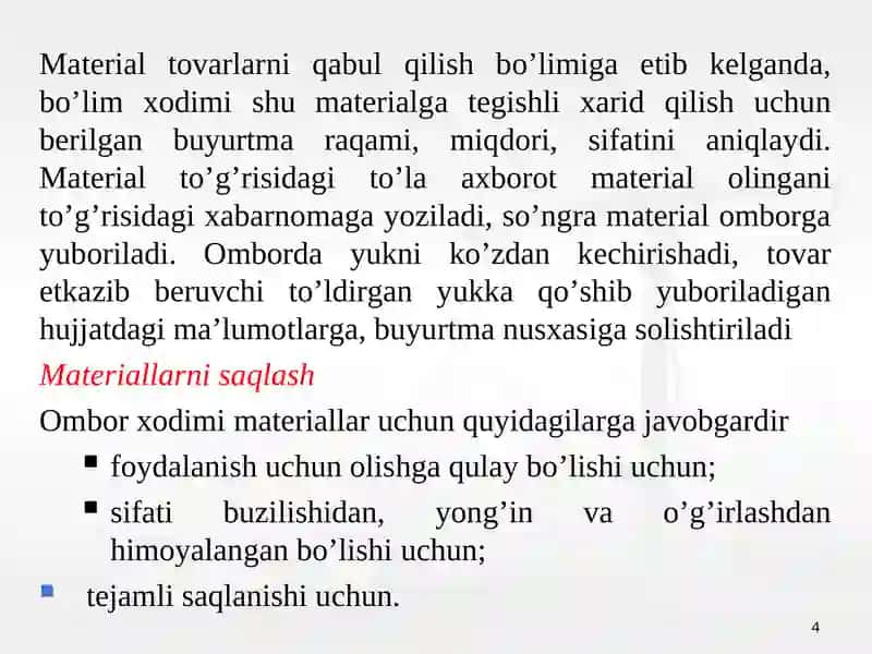 MATERIAL XARAJATLARINING HISOBI 4