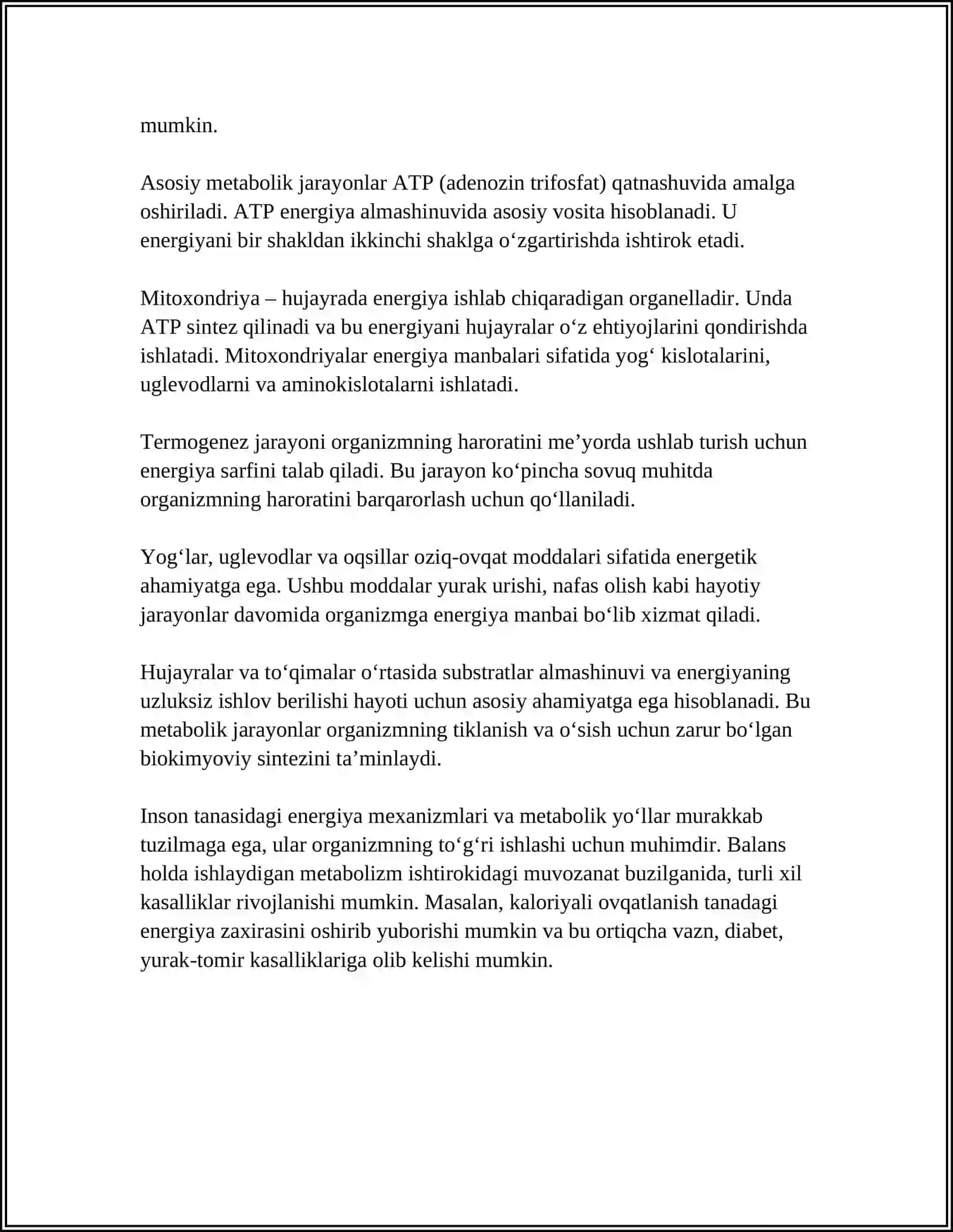 METABOLIZM JARAYONIDA ENERGIYA HOSIL BULISHI VA SARFLANISHI 4