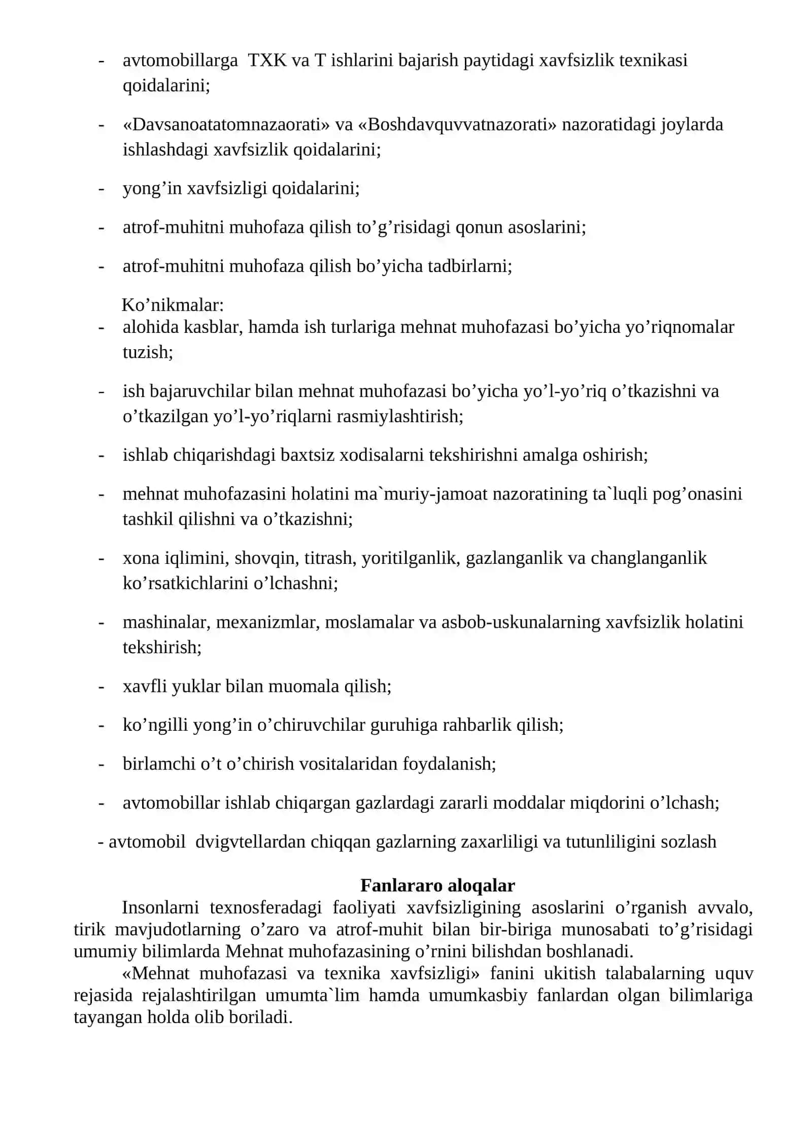 “Mehnat muhofazasi va havfsizlik texnikasi”  fanidan O’QITISH MATERIALLARI TO’PLAMI 4