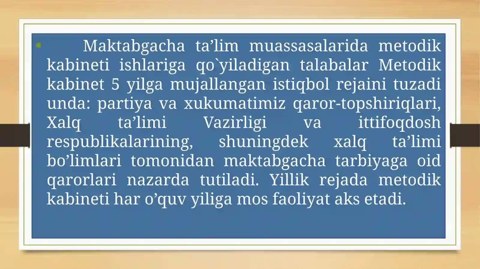 Respublika  maktabgacha ta’lim metodikasi  kabinetining tuzilishi  va  vazifalari 4