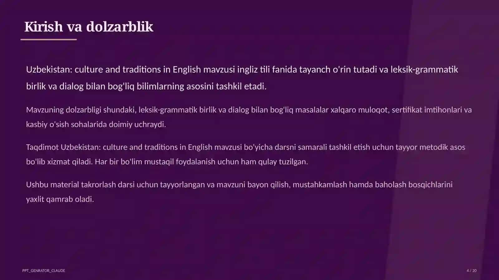 Ingliz tili (1–11) — takrorlash darsi uchun 4