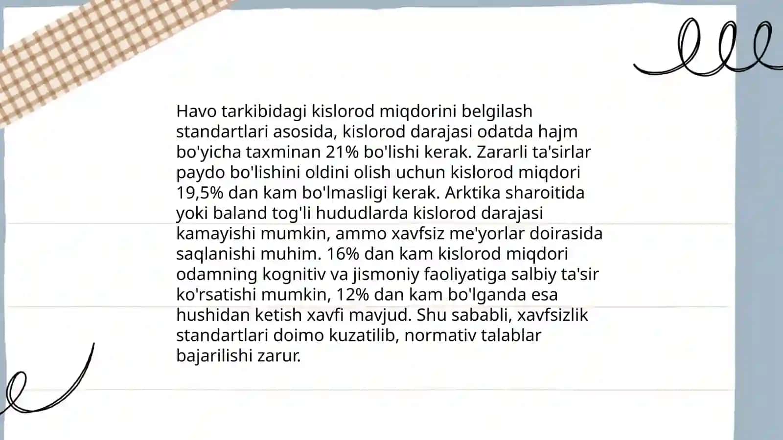 Suv va havo tarkibidagi kislorod miqdorining ekologik me'yorlari 4