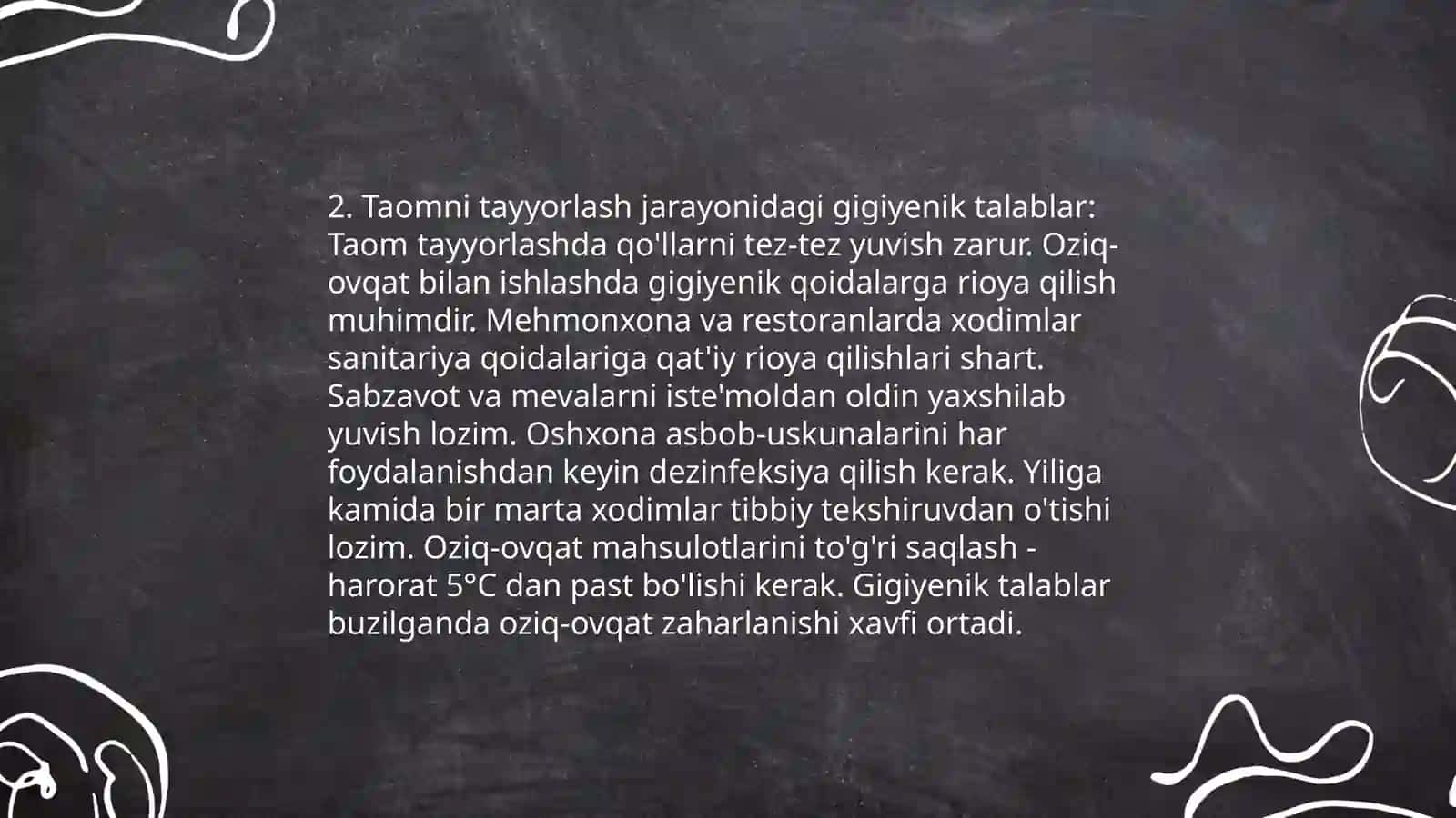 Maktabda sanitarik-gigiyenik me'yorlarini o'rganish(Oshxona, sinf xonasi). Tanqidiy-taxliliy ma’lumotnoma tayyorlash 4