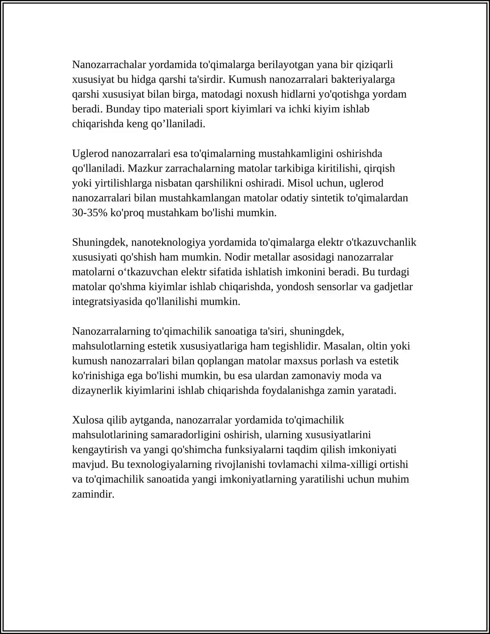 NAN-TEXNOLOGIYALARINING TO'QIMACHILIK MAHSULOTLARIGA TA'SIRI 4