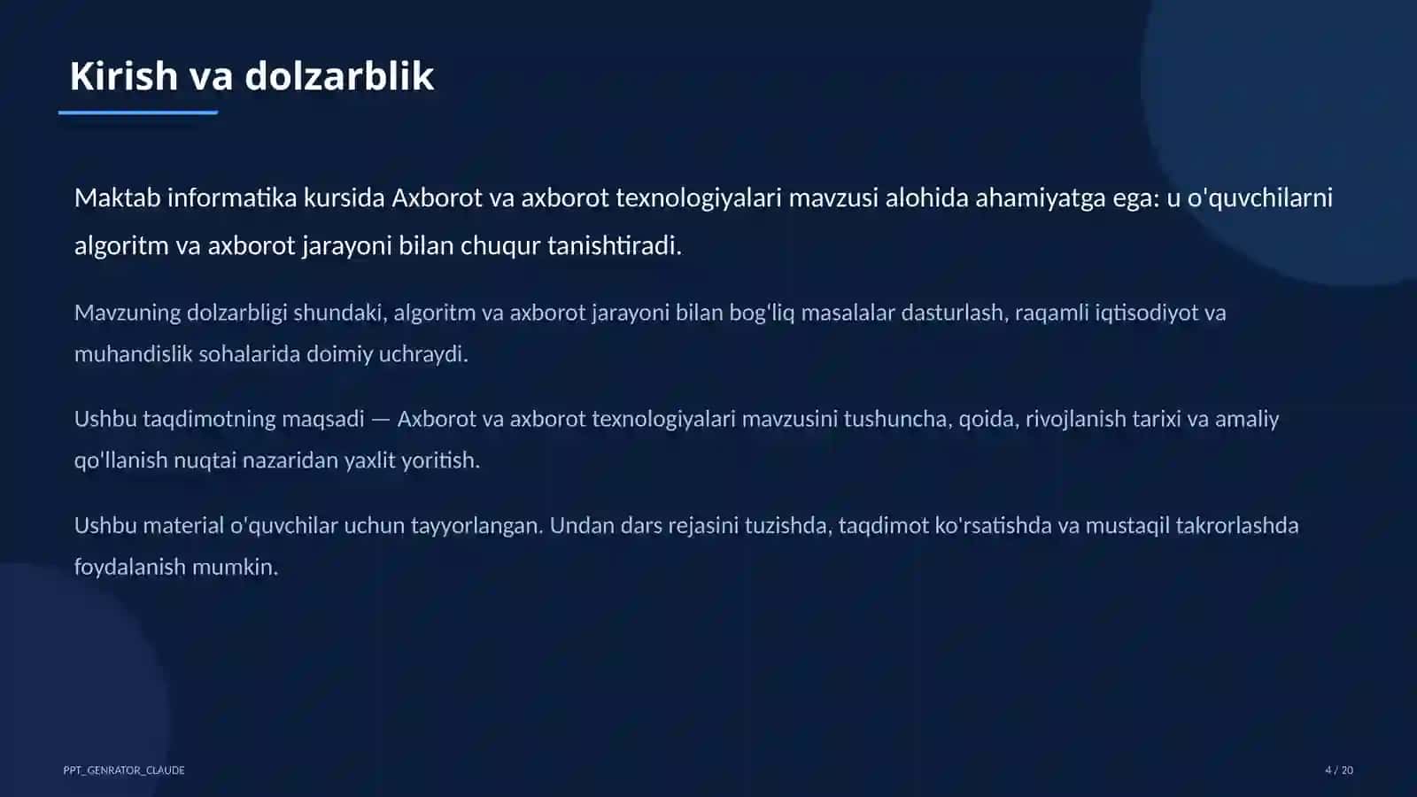 Informatika va axborot texnologiyalari (5–11) — o'quvchilar uchun 4