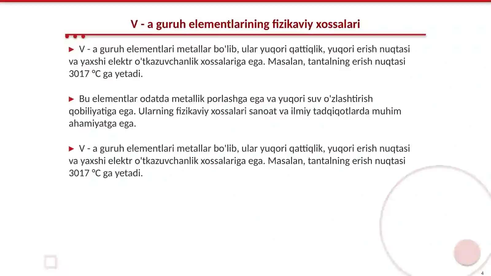 Davriy sistemaning V - a guruh elementlari 4
