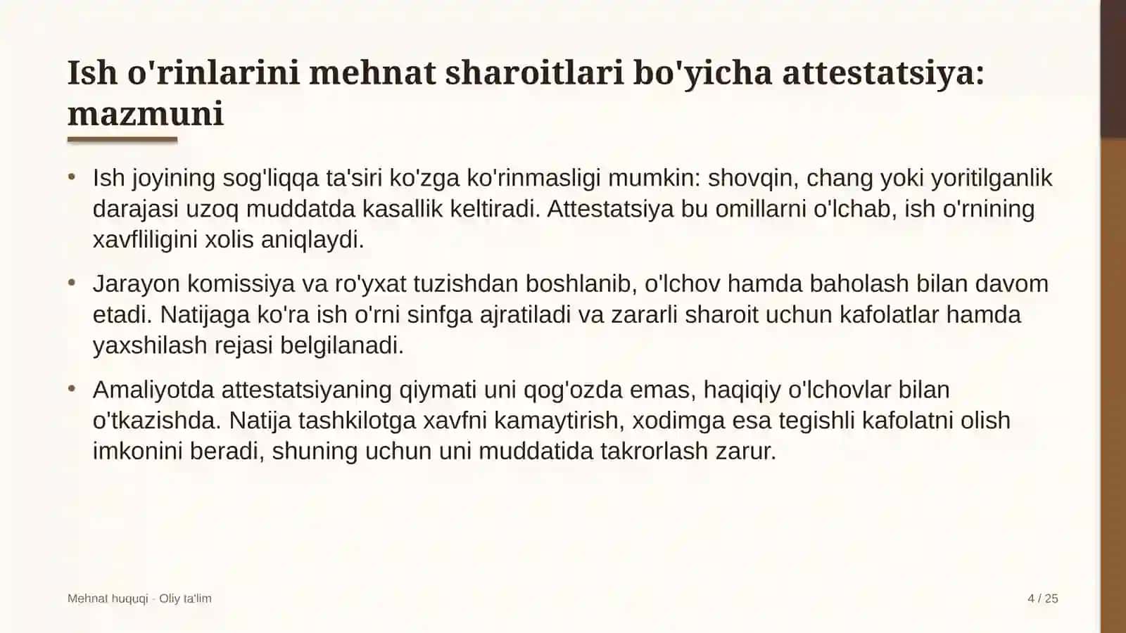avtomaktablarda ish o'rinlarini mehnat sharoitlari bo'yicha attestatsiyadan o'tkazish 3339 4