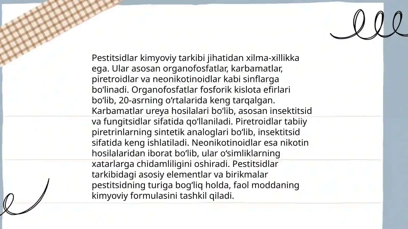 Kimyoviy usulni qollashda pestitsidlarni tasniflanishini organish 4