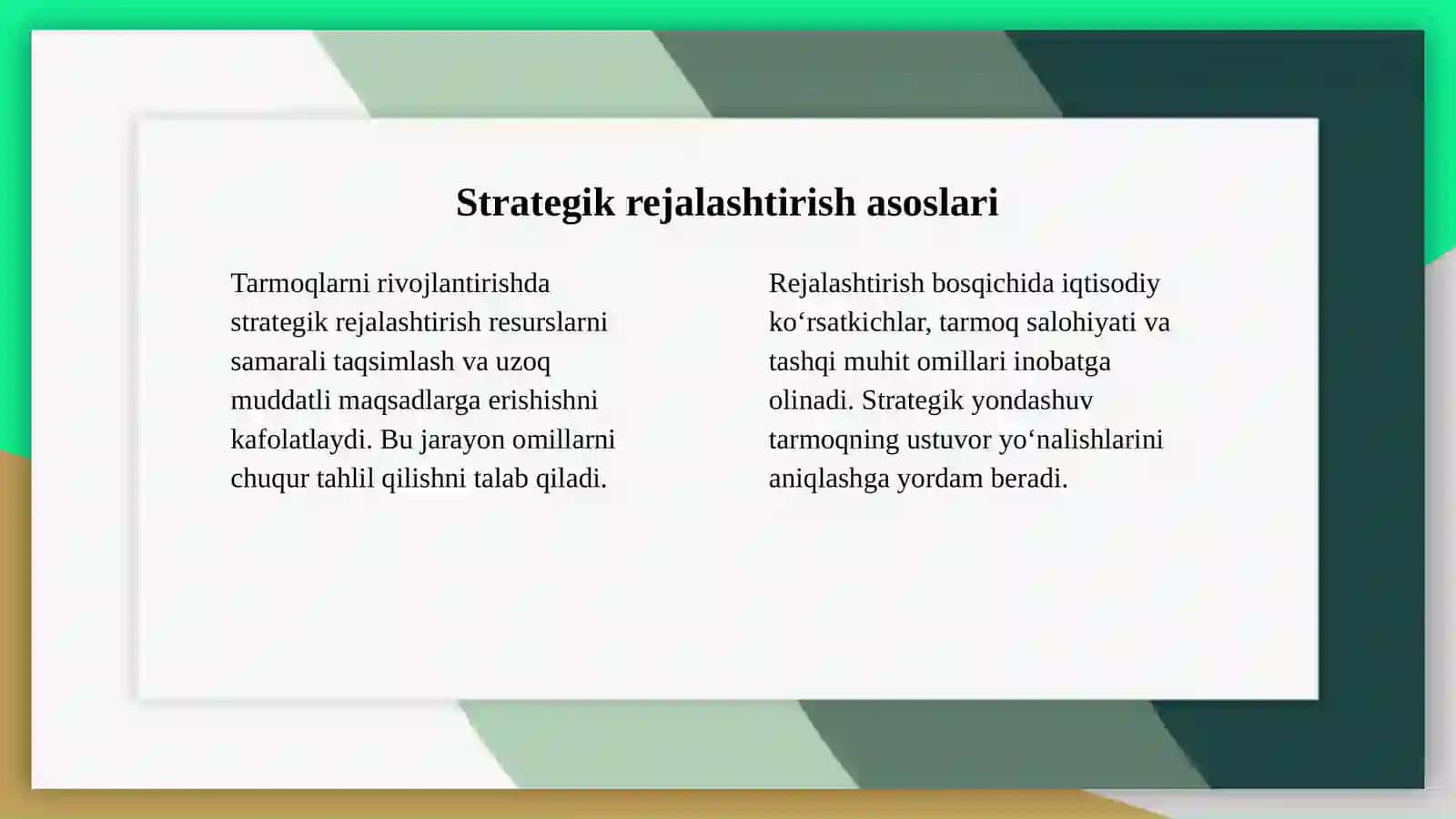 Tarmoqlarni barqaror rivojlantirish uchun amalga oshiriladigan strategiyalarni tahlil qilish 4