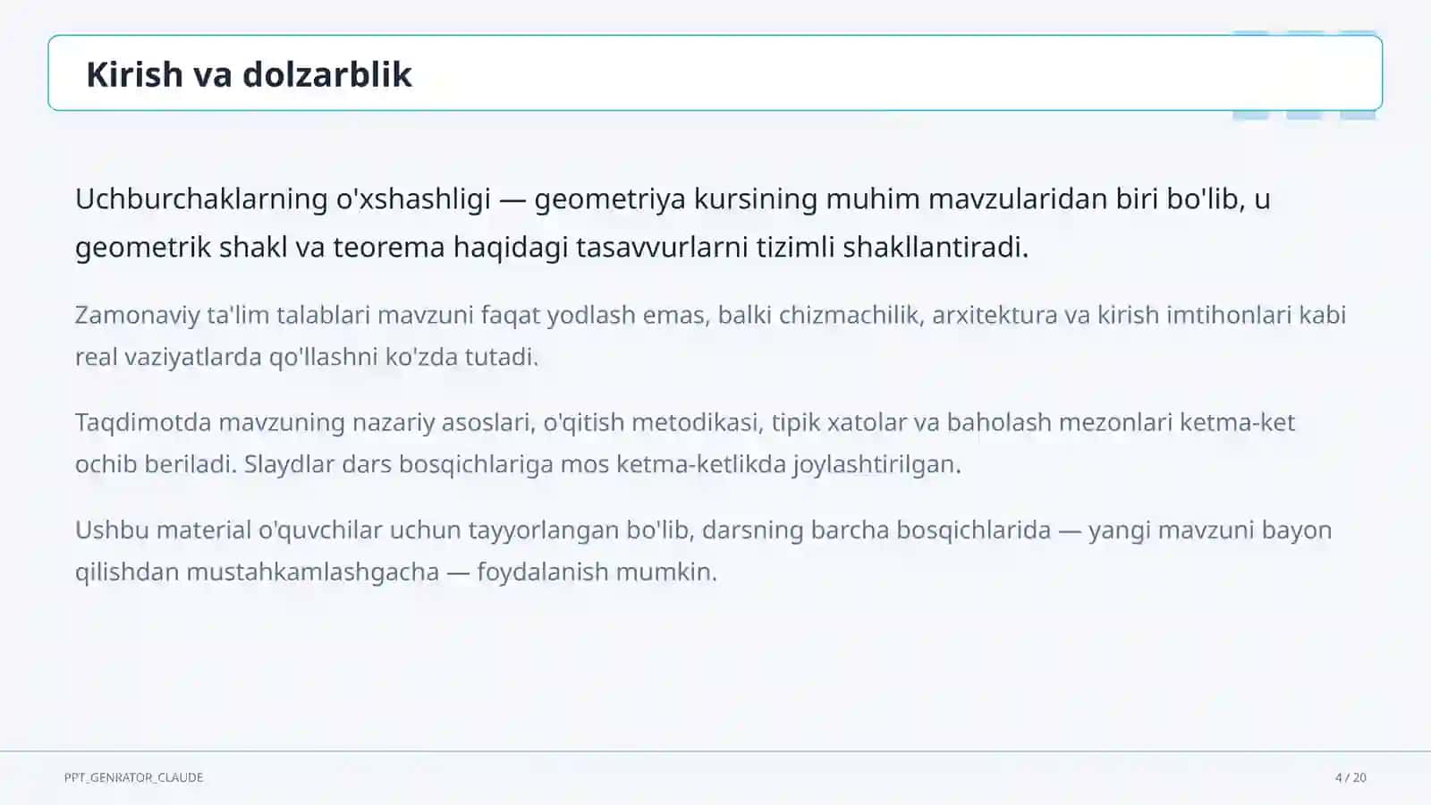 Uchburchaklarning o'xshashligi (8-sinf) 4