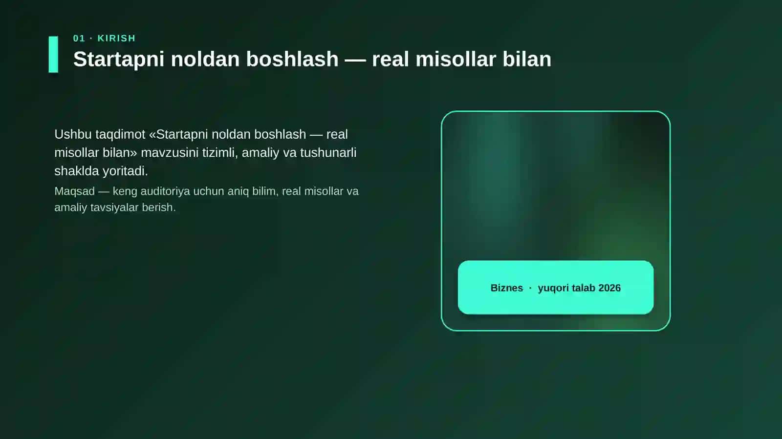 Startapni noldan boshlash — real misollar bilan 4