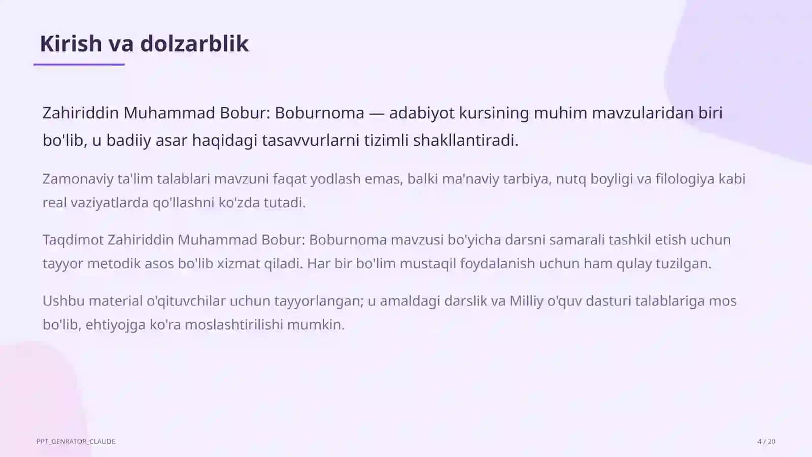 Zahiriddin Muhammad Bobur: Boburnoma (8-sinf) 4