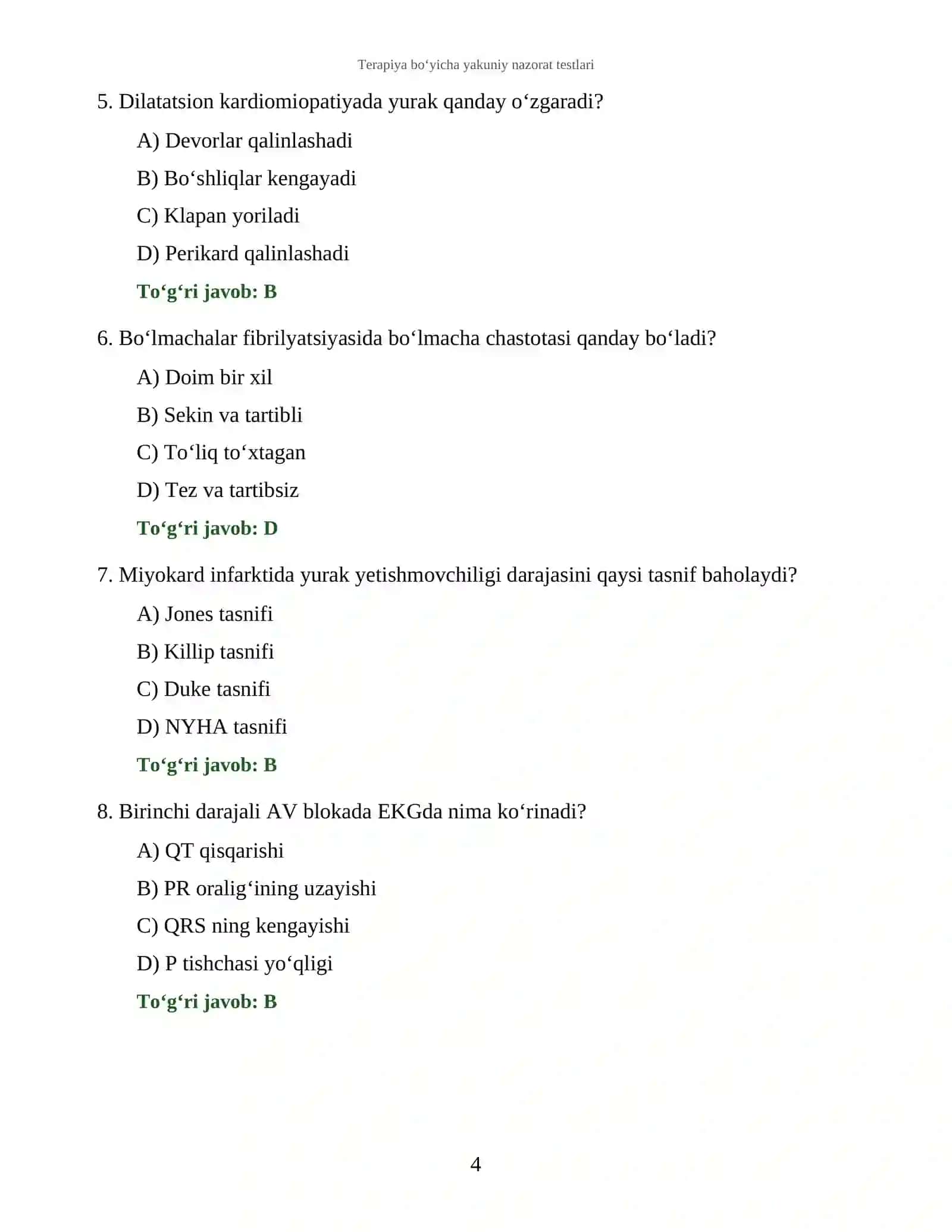 Terapiya bo‘yicha yakuniy nazorat testlari 4