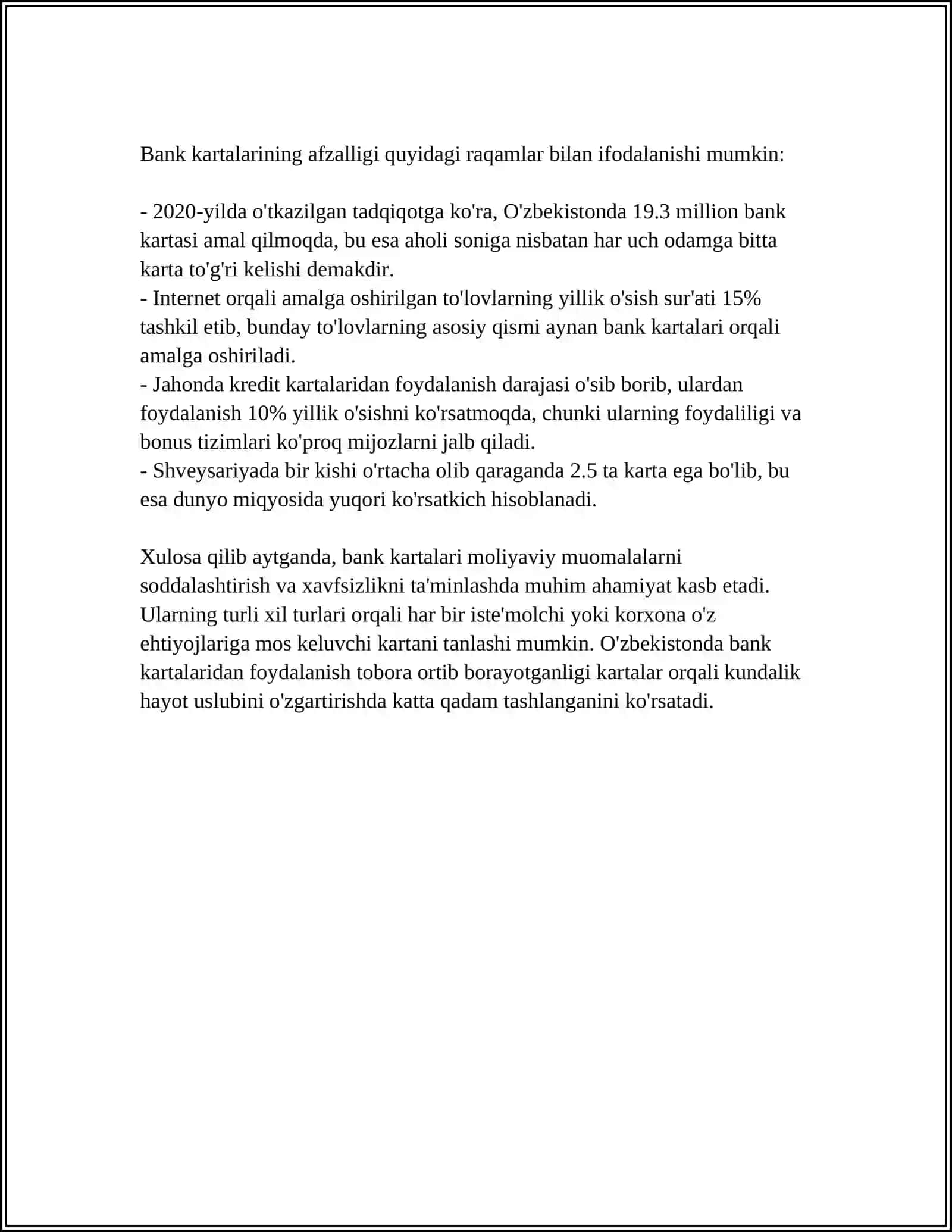 O’ZBEKISTON RESPUBLIKASI HUDUDIDA BANK KARTALARINING CHIQARILISHI VA MUOMALADA BO’LISHI QOIDALARI 4