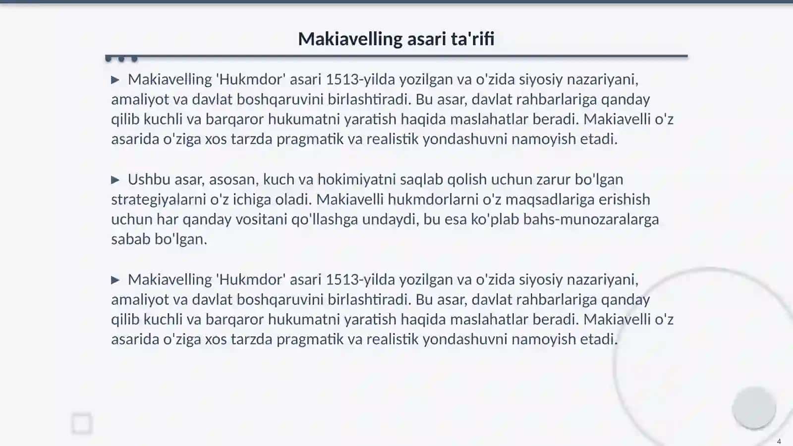 Makiavelling hukumdor asari 4