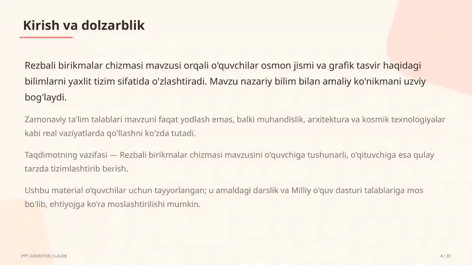 Rezbali birikmalar chizmasi (9-sinf) 4