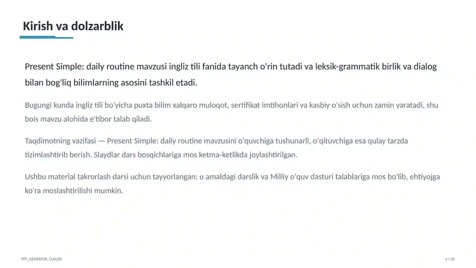 Present Simple: daily routine (3-sinf) 4