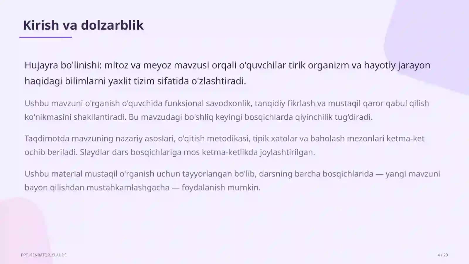 Hujayra bo'linishi: mitoz va meyoz (9-sinf) 4