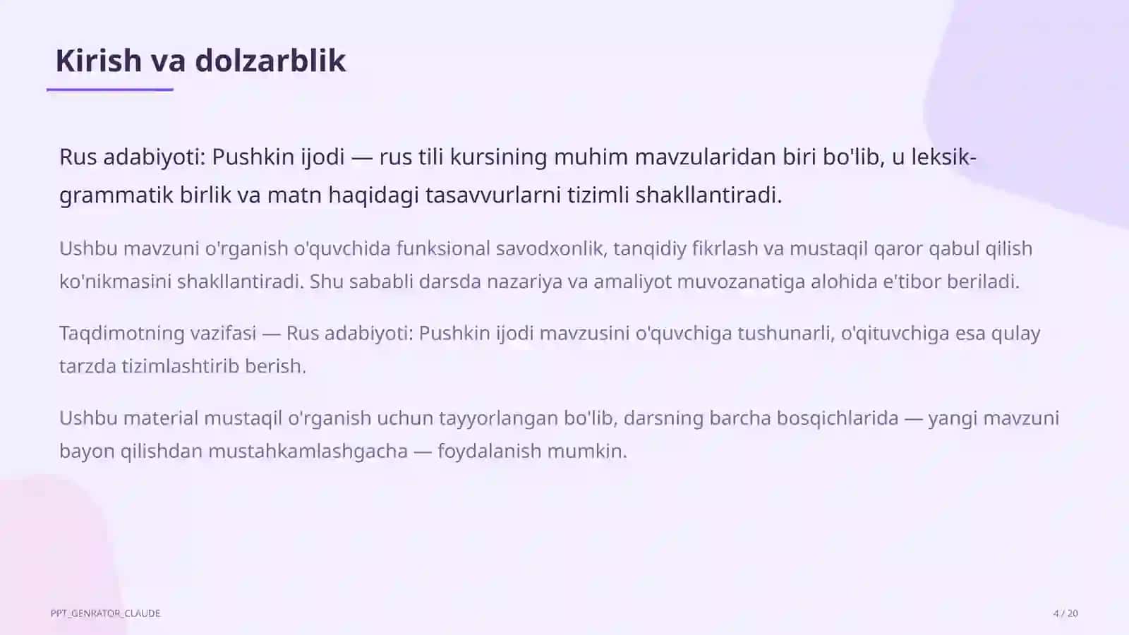 Rus adabiyoti: Pushkin ijodi (9-sinf) 4