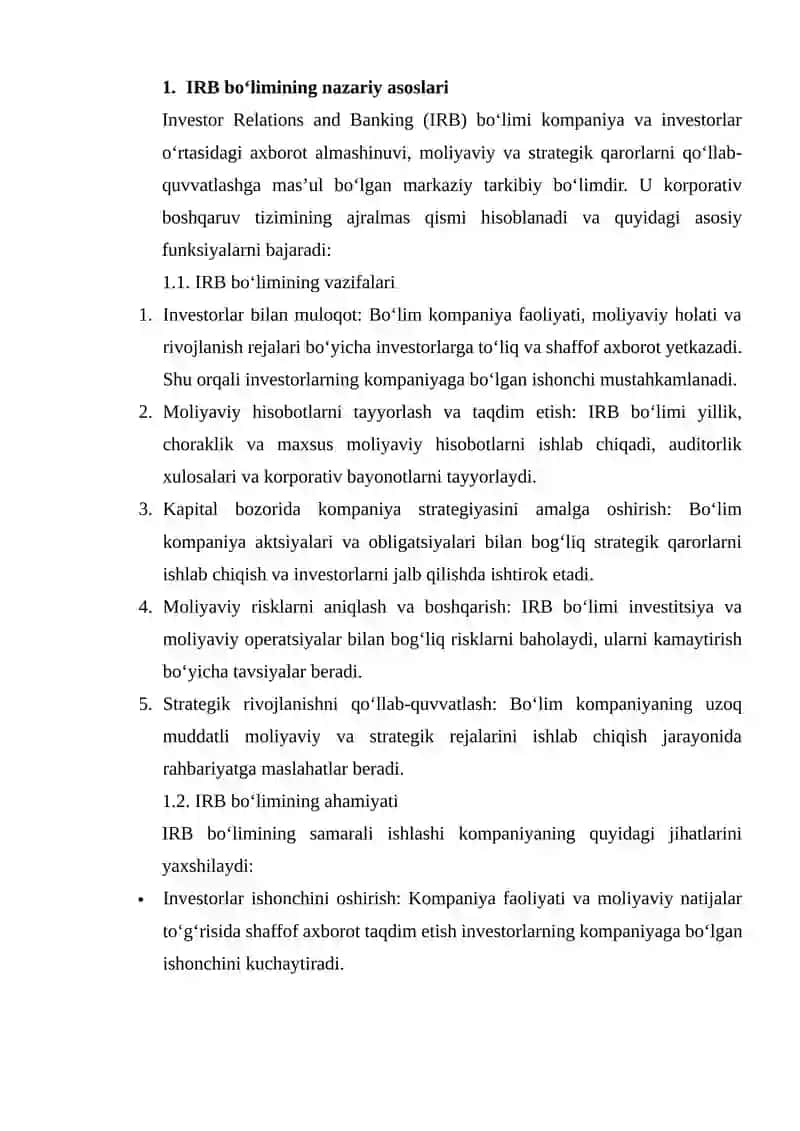 O‘ZBEKISTONDAGI YIRIK KOMPANIYALARNING IRB BO‘LIMI FAOLIYATINI TAHLIL QILISH 4