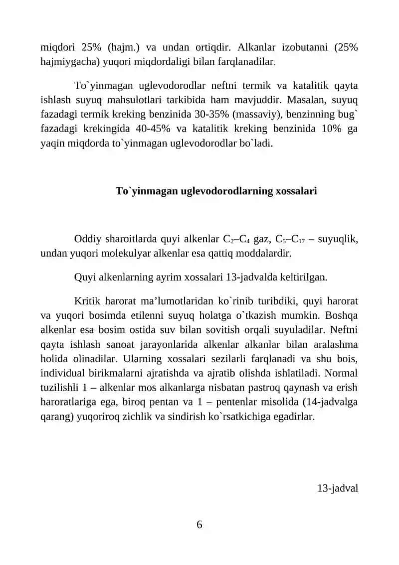 Neftni qayta ishlashda hosil bo`ladigan to`yinmagan uglevodorodlar 4