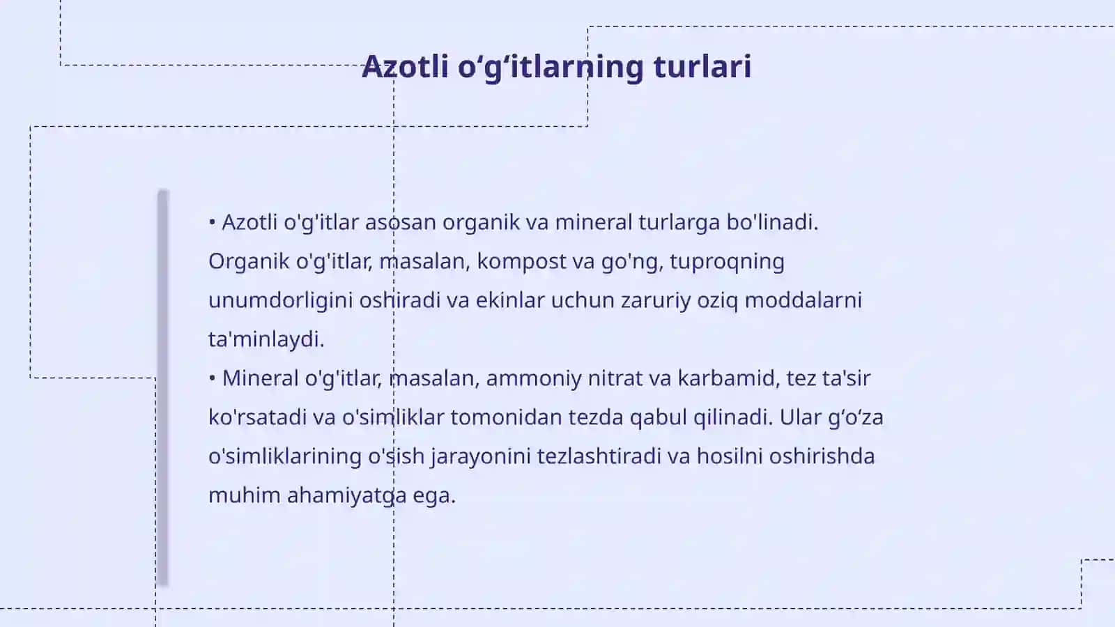 Azotli oʻgʻitlarning boshqa gʻoʻza oʻsimligining oʻsishi va bu jarayonning osilishini oshirish uchun belgilangan miqdor 4