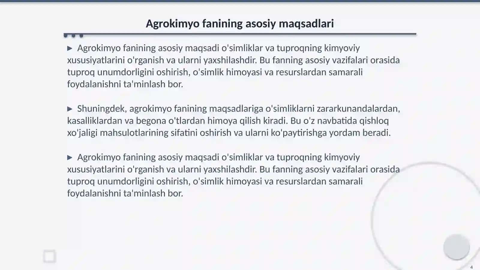 Agrokimyo fanining maqsadi vazifasi va o'rganadigan ob'yekti 4