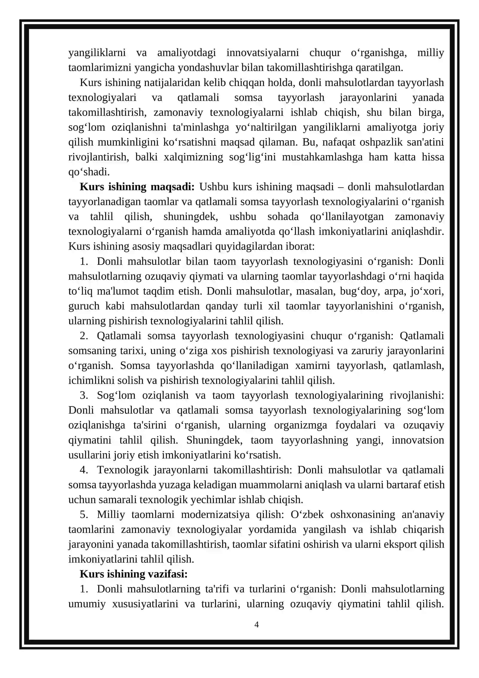 Mahsulot Tayyarlash Texnologiyasi Kurs Ishi 4