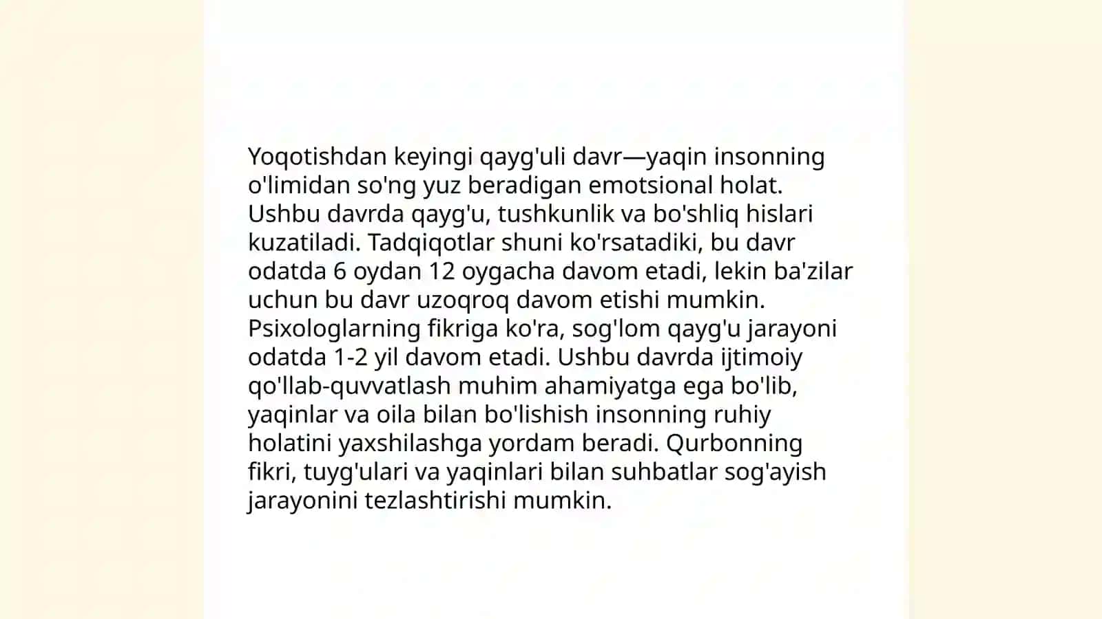 Yaqin insonlarni yo'qotganda vujudga keladigan JKSX 4