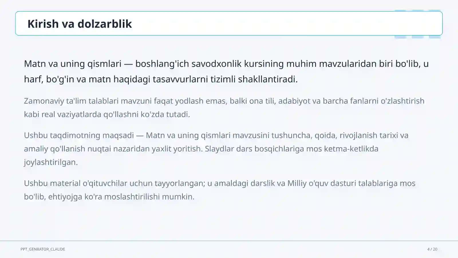 Matn va uning qismlari (3-sinf) 4