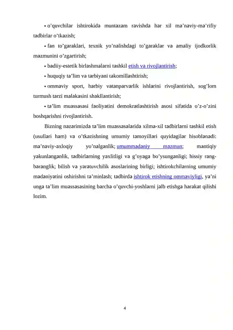 Tarbiyaviy ishlarni rejalaştirish va unga qo‘yiladigan pedagogik talablar 4