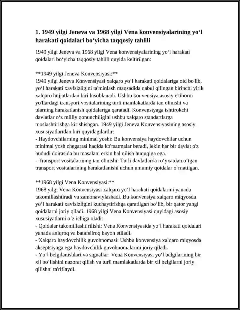 1949 yilgi Jeneva va 1968 yilgi Vena konvensiyalarining yo‘l harakati qoidalari bo‘yicha taqqosiy tahlili 4