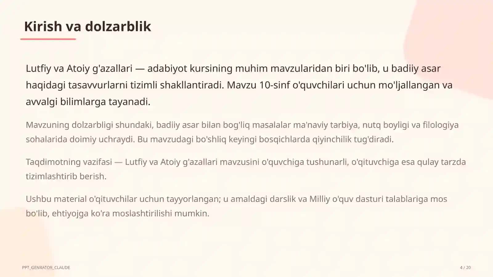 Lutfiy va Atoiy g'azallari (10-sinf) 4