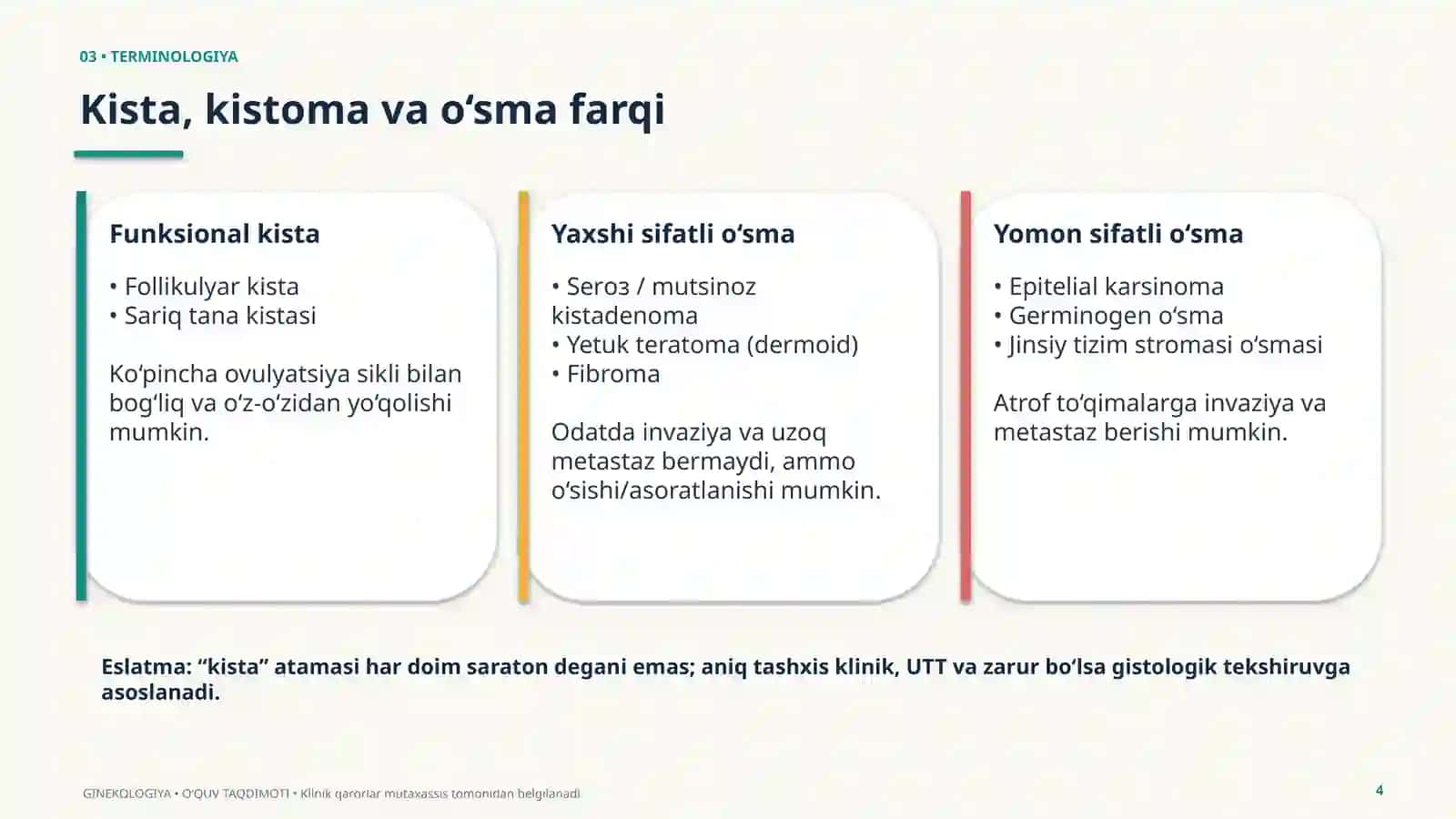 Tuxumdon kistalari va oʻsmalari 4