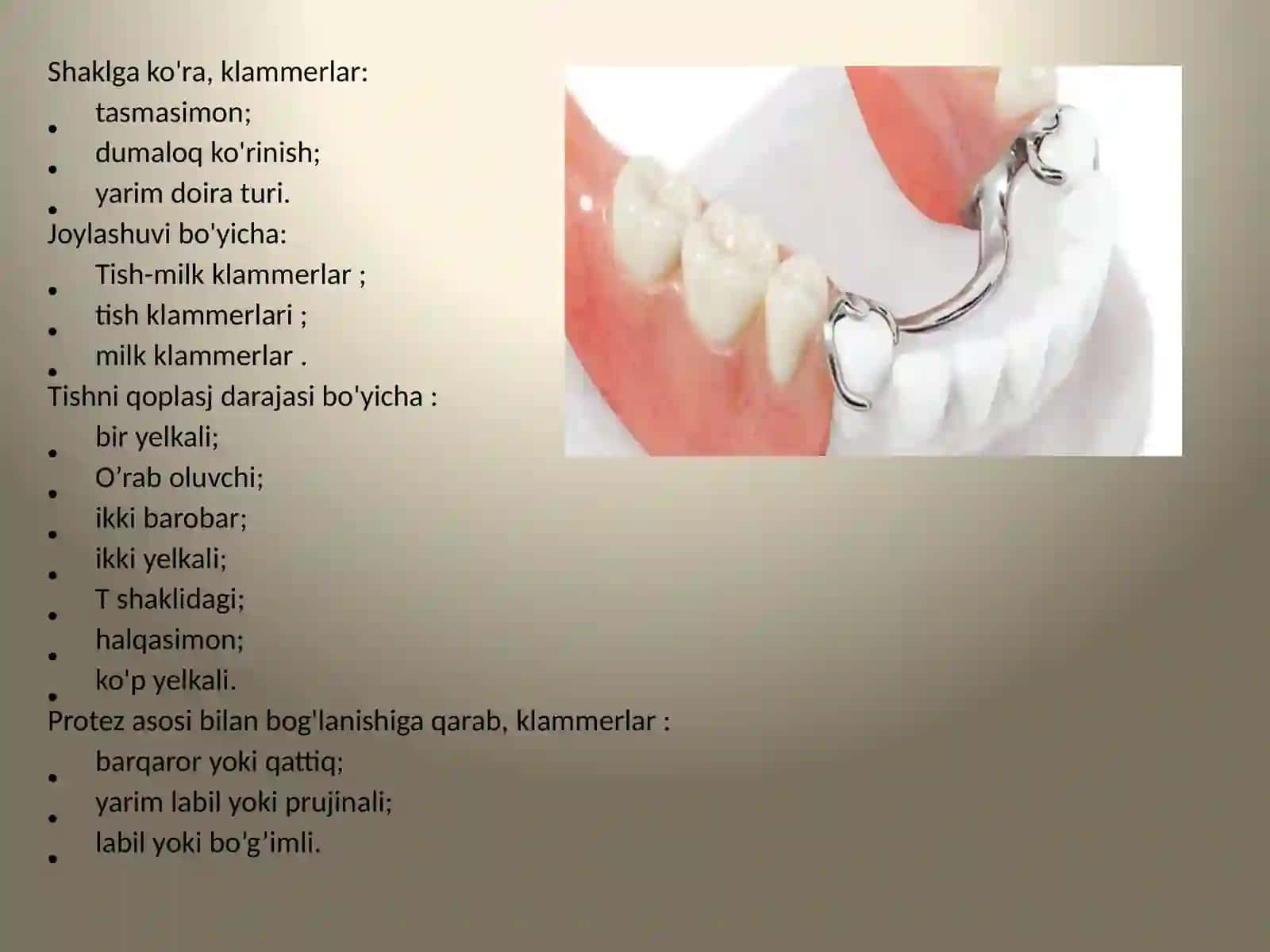 Qisman Olinadigan ortopedik pratezlarni fiksatsiyalash. Klammerlarning tuzilishi. 4