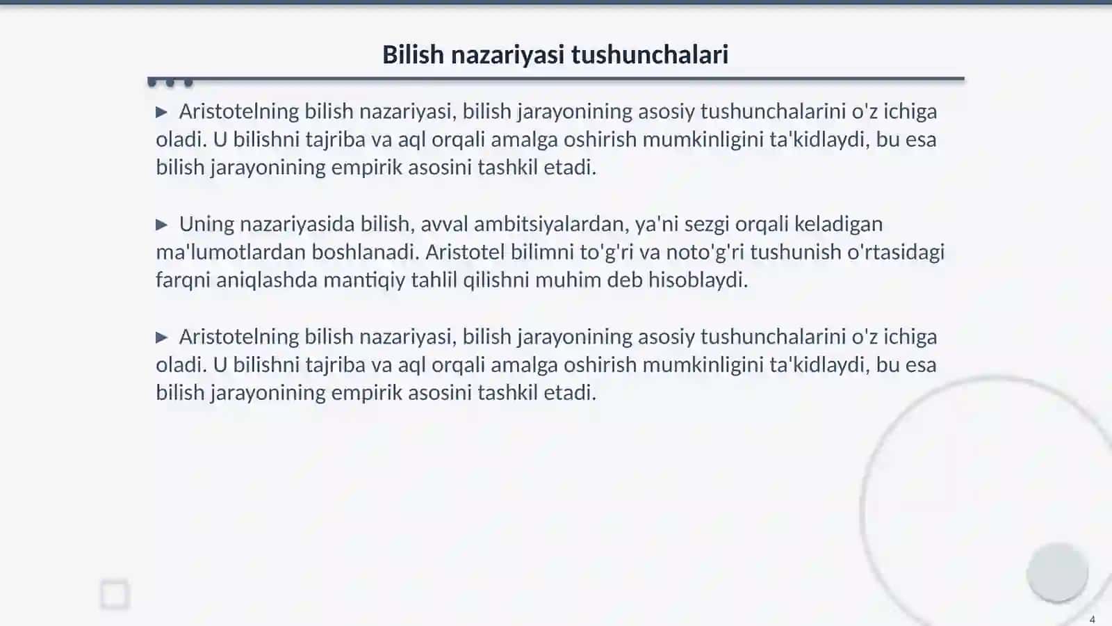 Aristotelning bilish nazariyasi va uning mazmuni 4