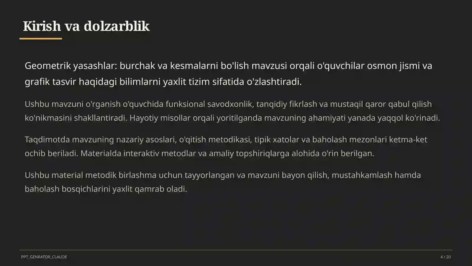 Geometrik yasashlar: burchak va kesmalarni bo'lish (8-sinf) 4