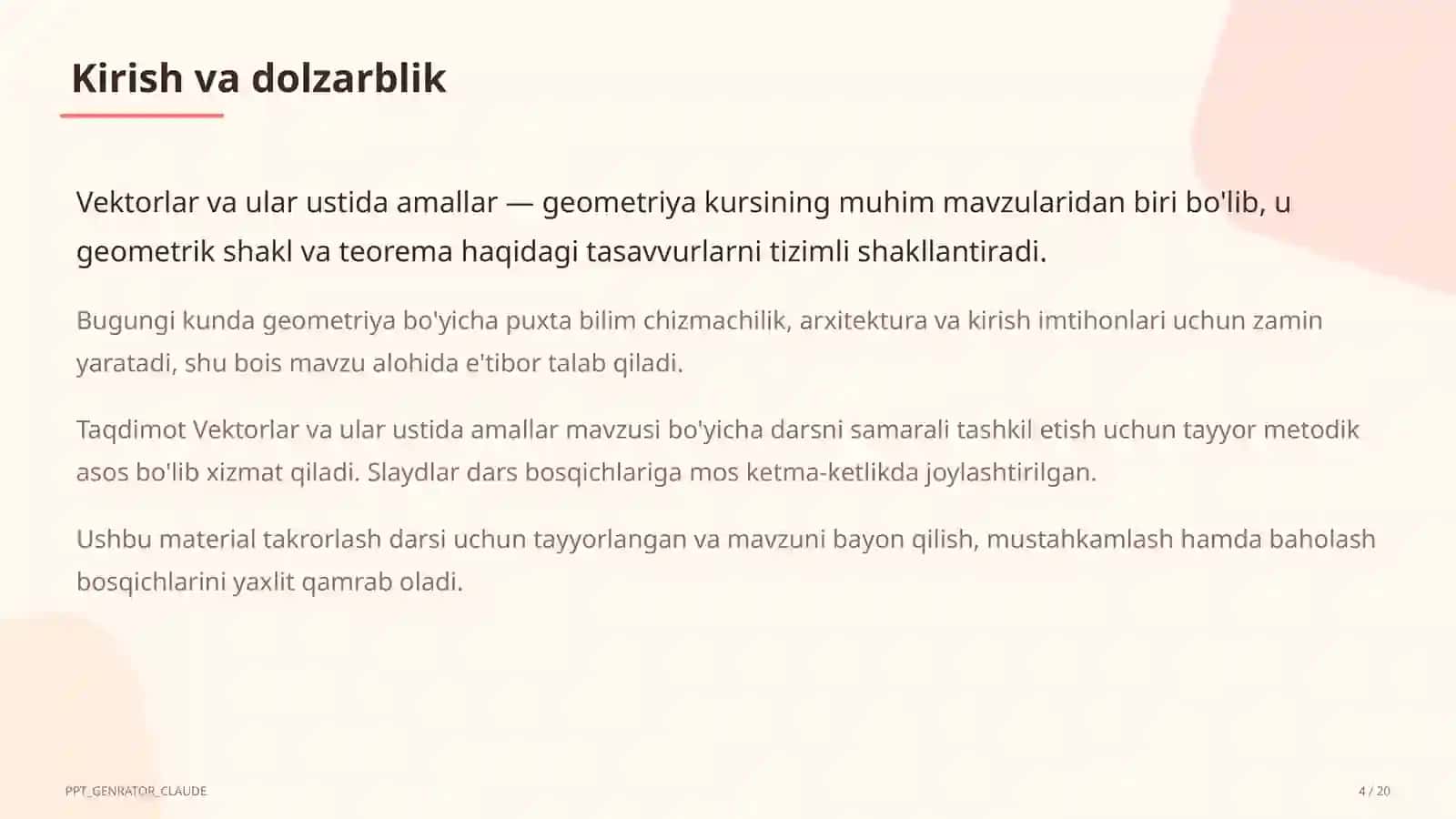 Vektorlar va ular ustida amallar (9-sinf) 4