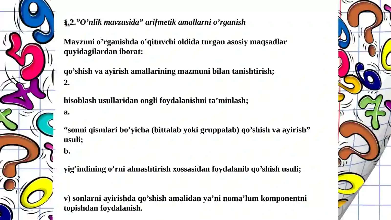 O’nlik mavzusida arifmetik amallarni o’rganish 4