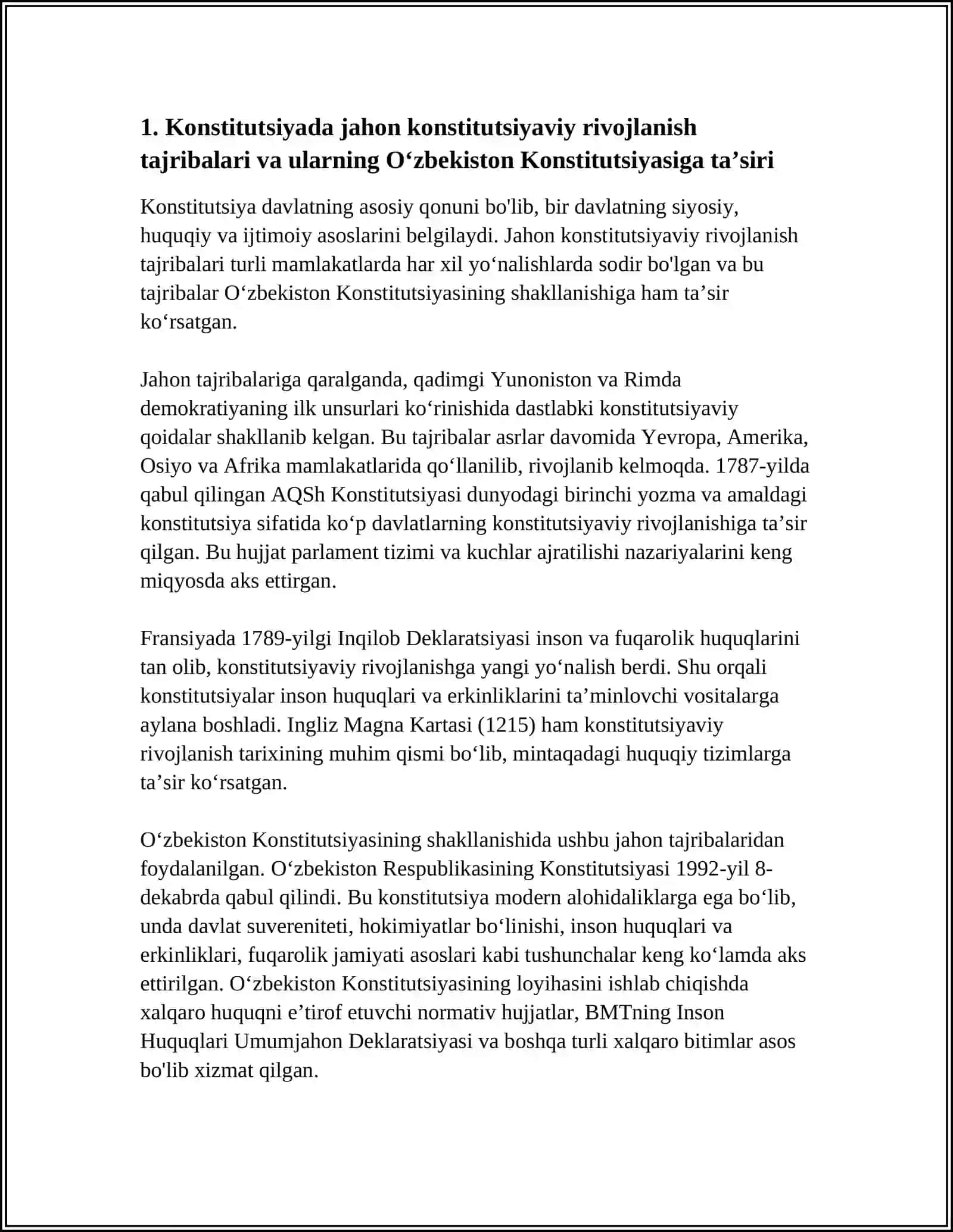 KONSTITUTSIYADA JAHON KONSTITUTSIYAVIY RIVOJLANISH TAJRIBALARI HAMDA MILLIY QADRIYATLARNING AKS ETISHI 4