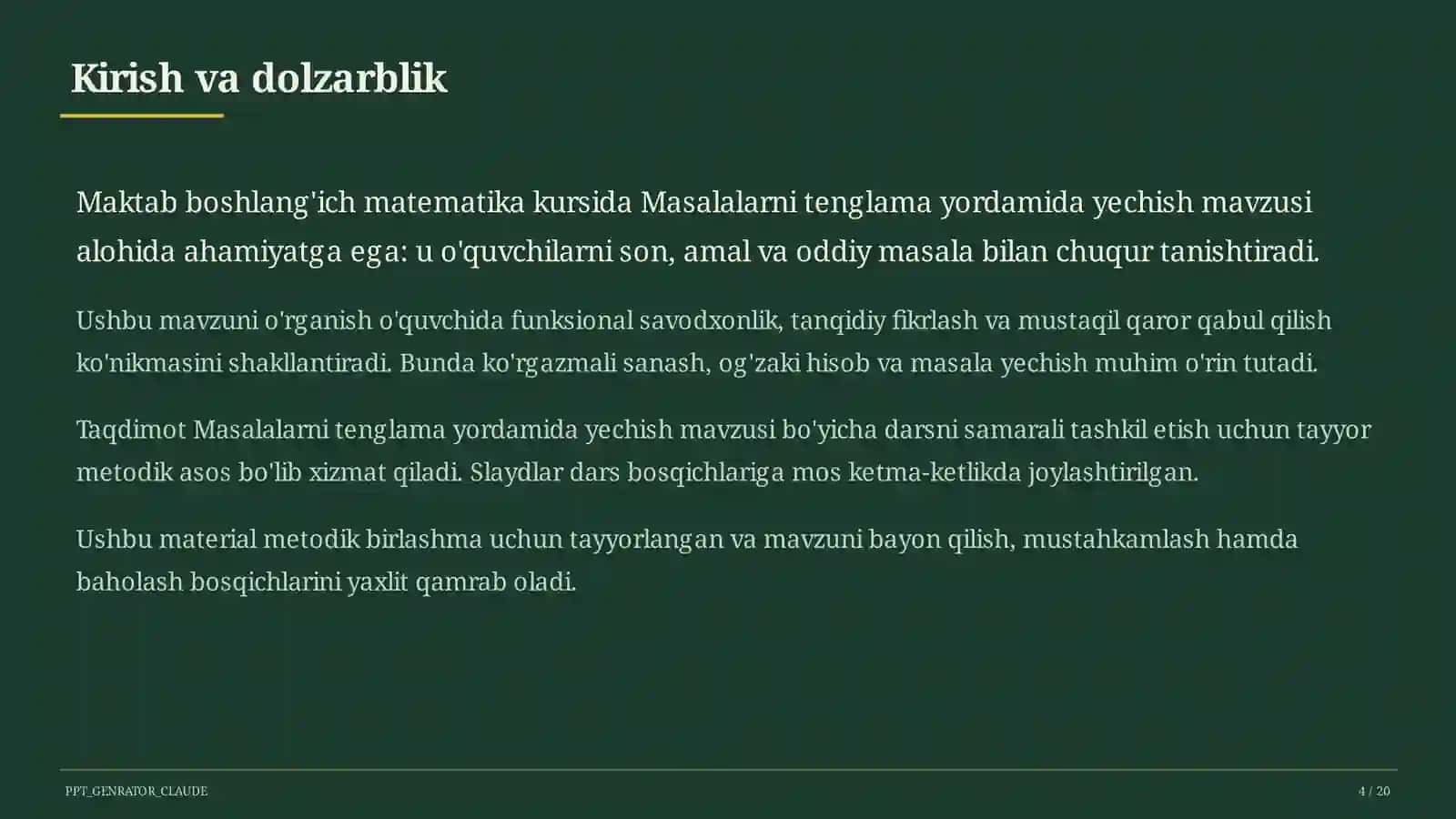 Masalalarni tenglama yordamida yechish (3-sinf) 4