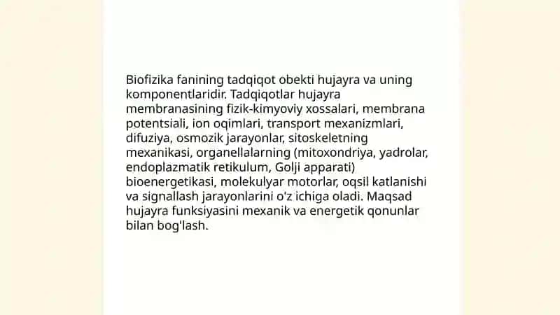 Biofizika fanining predmeti: taʼrif va ilmiy chegaralari 4