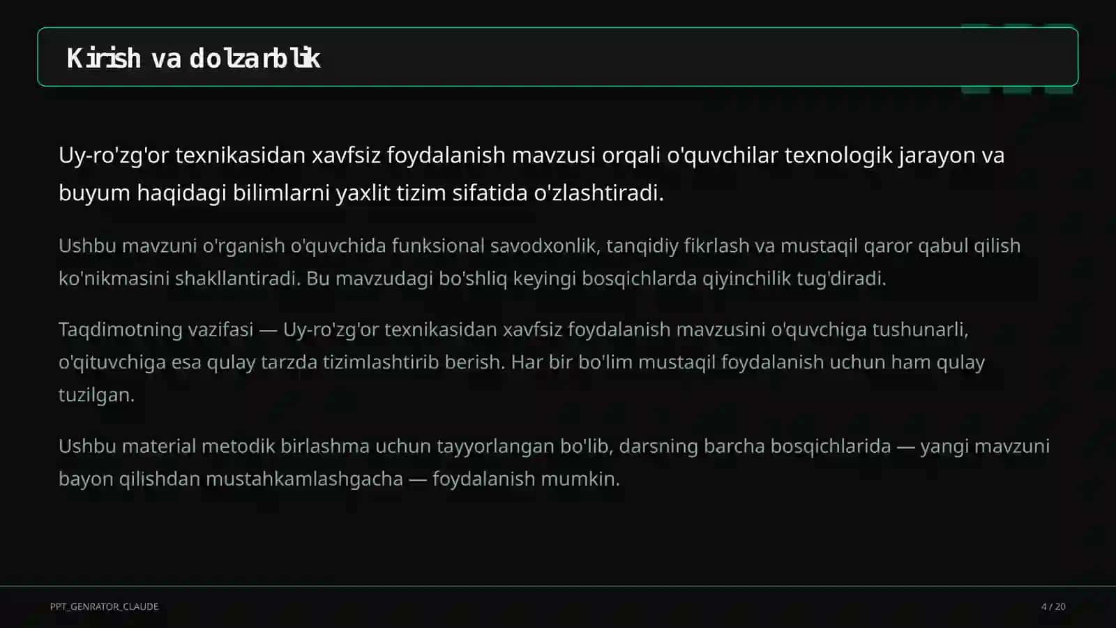 Uy-ro'zg'or texnikasidan xavfsiz foydalanish (7-sinf) 4